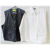 Image 1 : MENS SIZE XL LEATHER VEST + SIZE 8 BUTTON UP