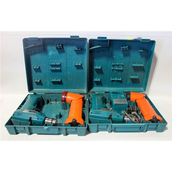 SET OF 2 MAKITA CORDLESS DRILLS, BATTERIES AND
