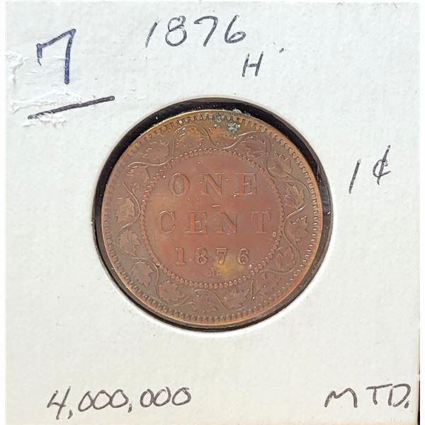 25)  VICTORIAN 1876H CANADIAN LARGE PENNY,