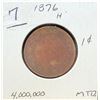Image 1 : 25)  VICTORIAN 1876H CANADIAN LARGE PENNY,