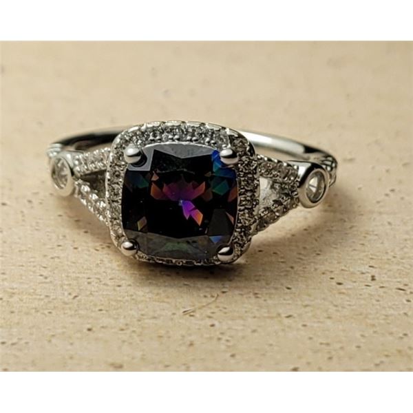 9) CUSHION CUT MYSTIC TOPAZ HALO STYLE RING