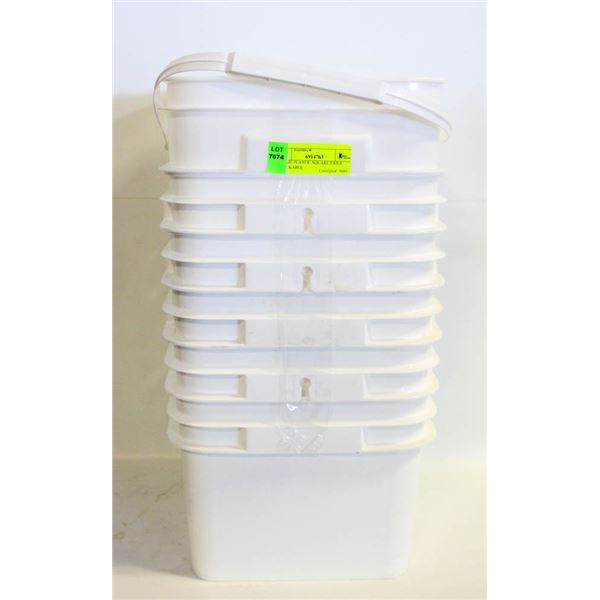 6 WHIE PLASTIC SQUARE PAILS STACKABLE