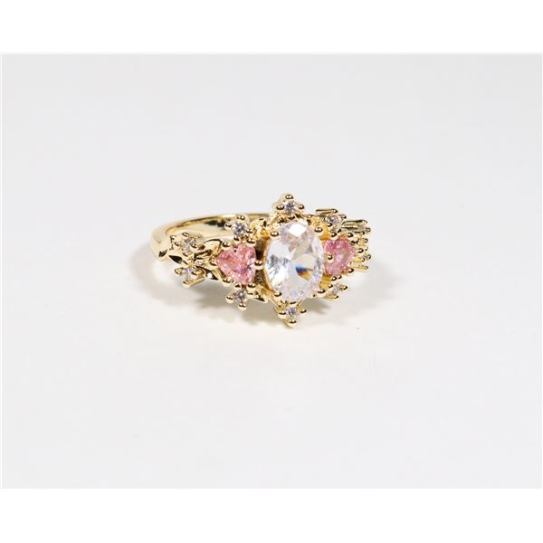 NEW SIZE 9 GOLD TONE ZIRCONIA  PRINCESS DESIGN