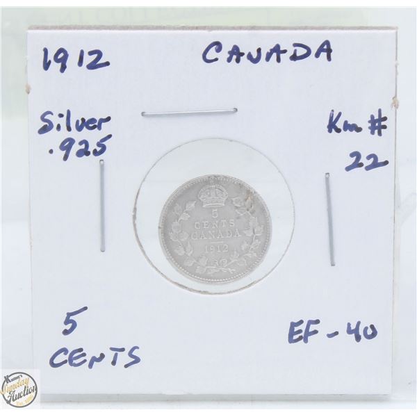 CDN 5 CENT COLLECTION SILVER 1912 COIN
