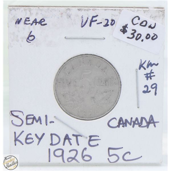 CDN 5 CENT COLLECTION 1926 KEY DATE