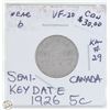 Image 1 : CDN 5 CENT COLLECTION 1926 KEY DATE