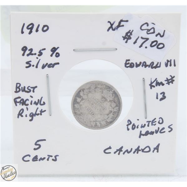 CDN 5 CENT COLLECTION SILVER 1910 COIN