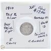 Image 1 : CDN 5 CENT COLLECTION SILVER 1910 COIN