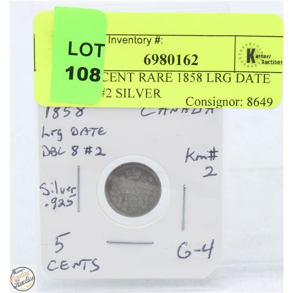 CDN 5 CENT 1858 LRG DATE DBL 8 #2 SILVER