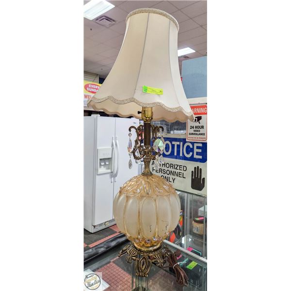 ANTIQUE BUBBLE GLASS LAMP SOLID BRASS TESTED &