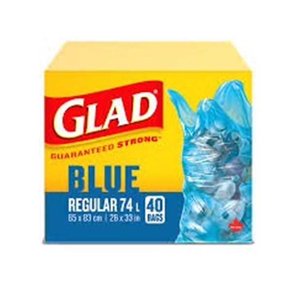 NEW 40 BAGS GLAD BLUE REGULAR 74L DAMAGED BOX