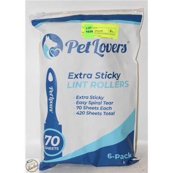 NEW 6 PACK 70 SHEETS PET LOVERS EXTRA STICKY LINT