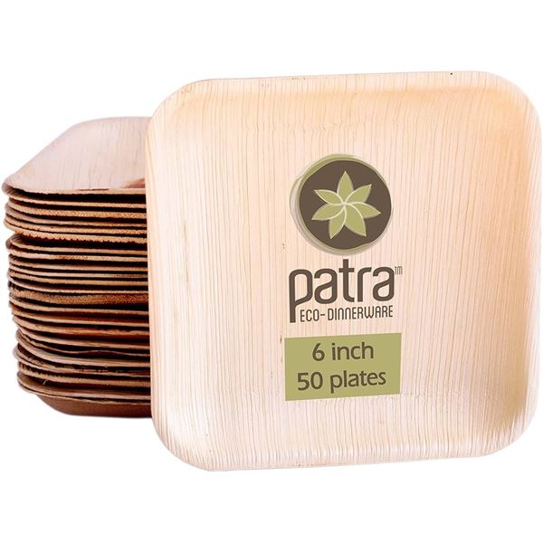 NEW 50 PIECES PATRA 10" SQUARE PAPER PLASTIC PLATE