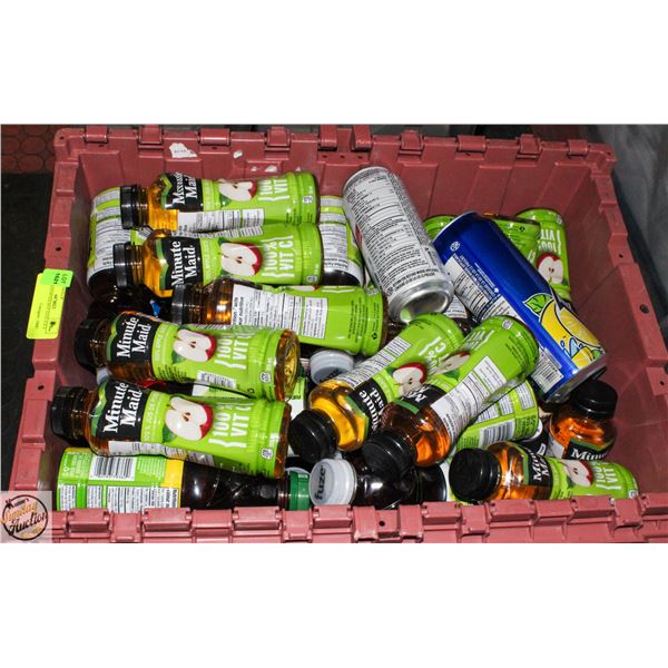 BIN OF ASSORTED BOTTLED JUICE
