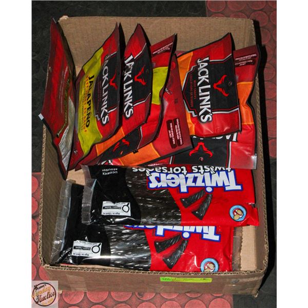 LOT OF ASSORTED TWIZZLERS AND JACK LINKS JERKY