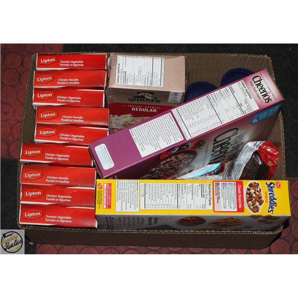 FLAT OF LIPTON SOUP AND ASSORTED CEREALS