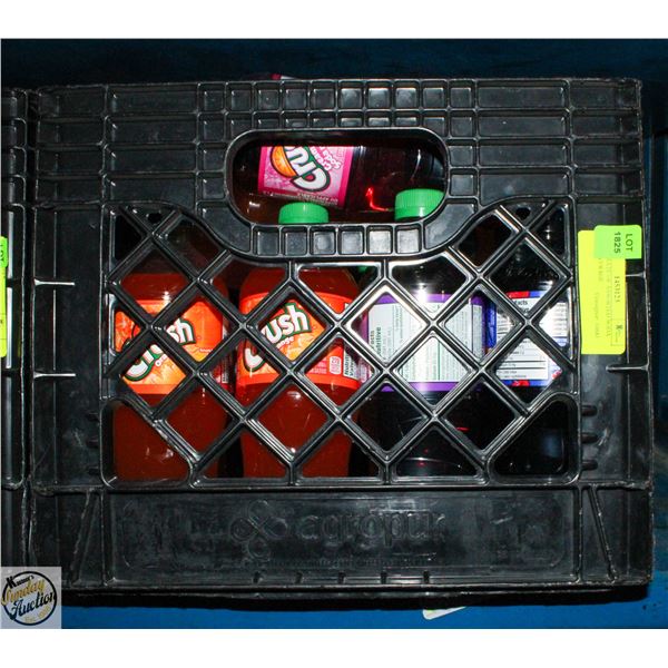 MILK CRATE OF ASSORTED SODA POP BEVERAGE