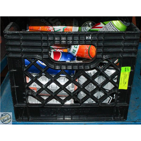 MILK CRATE OF ASSORTED POP CANS, ENERGY