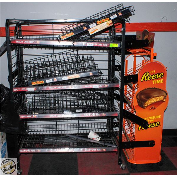 LOT OF METAL RACKING AND REESES DISPLAY