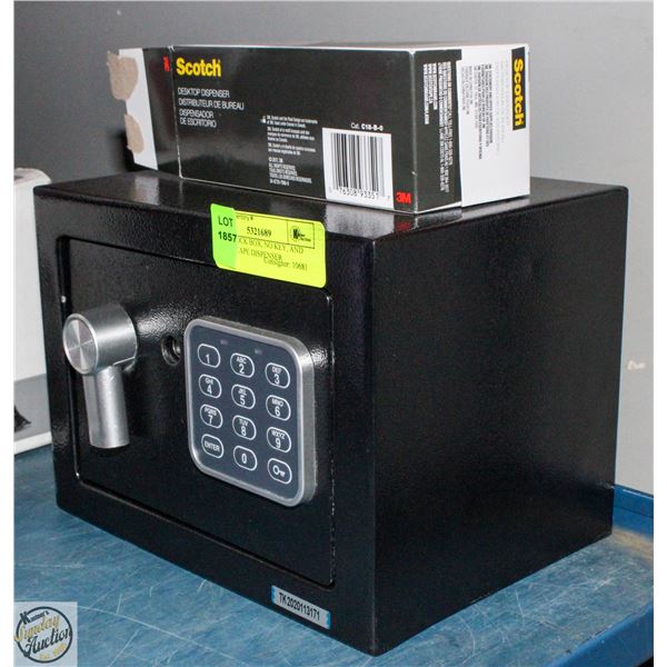 LOT OF LOCK BOX, NO KEY, AND SCOTCH TAPE DISPENSER