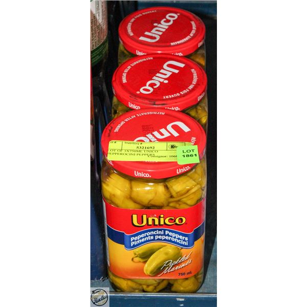 LOT OF 3X750ML UNICO PEPPEROCINI PEPPERS