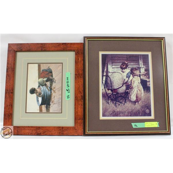 2 PICTURES - GIRLS WITH A CARRIAGE 18" X 21"