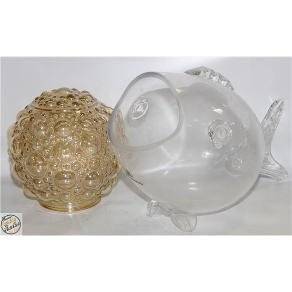 BOWRING FISH OPEN MOUTH "VASE" + ANTIQUE ART GLASS