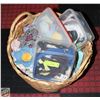 Image 1 : WICKER BASKET OF ASSORTED FABRICS,