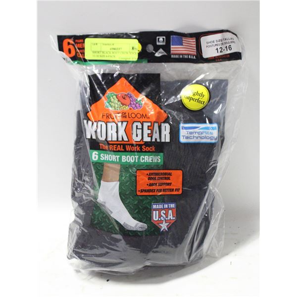 SHORT BLACK BOOT CREW SOCKS 12-16 SIZE 6-PACK
