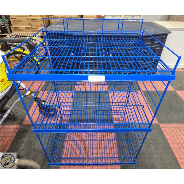 BLUE METAL DISPLAY/SHOE RACK 40"H 27"W