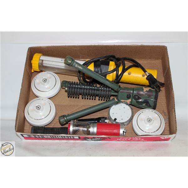 TROUBLE LIGHT TRIPOD LIGHT AND FLASHLIGHTS ETC