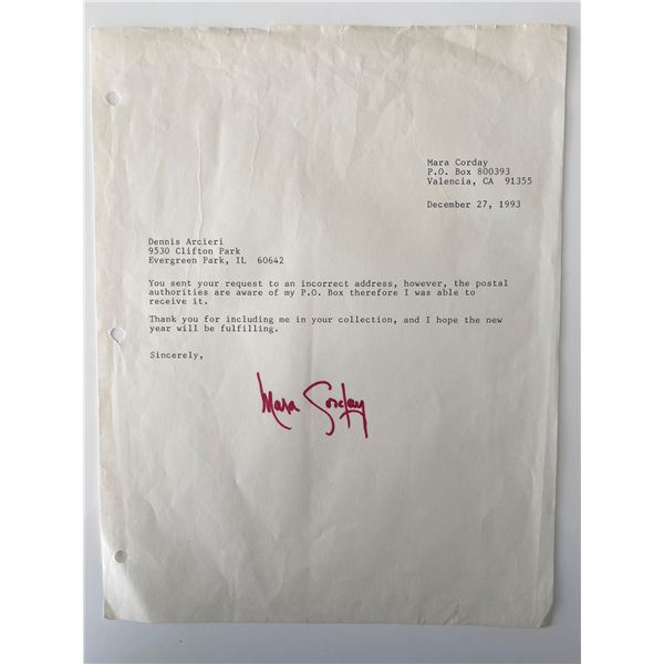 Mara Corday signed letter
