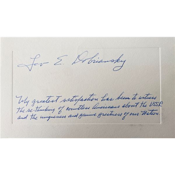 Lev E. Dobriansky signed note