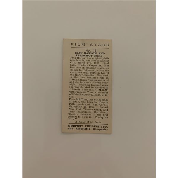 Jean Harlow and Franchot Tone unsigned cigarette card