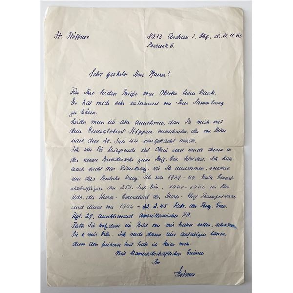 WWII German Nazi General signed letter