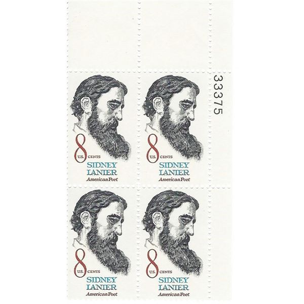 Sidney Lanier American Poet Plate Block