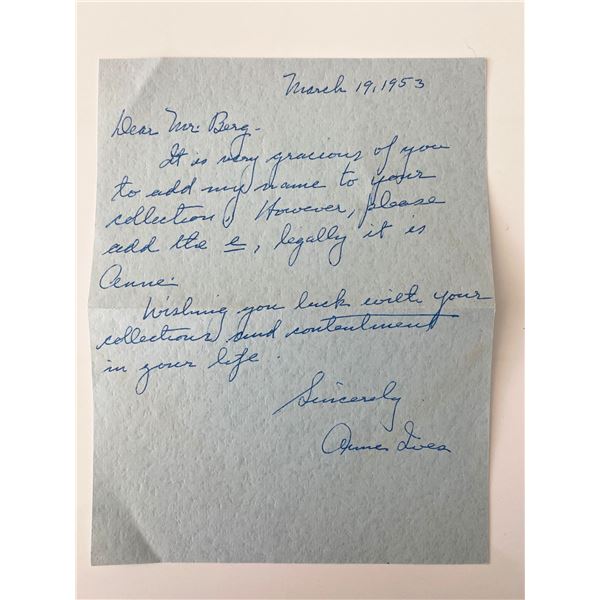 Anne Ives signed 1953 letter