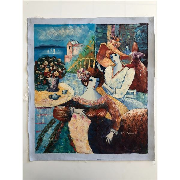 Ladies Taking Tea by the Sea Original original painting on canvas