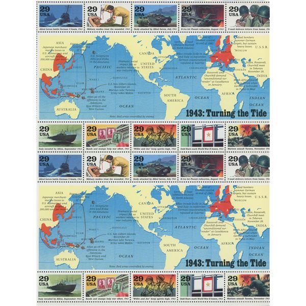 USPS 1993 WW II 1943 Turning The Tide - 20 Stamp Sheet