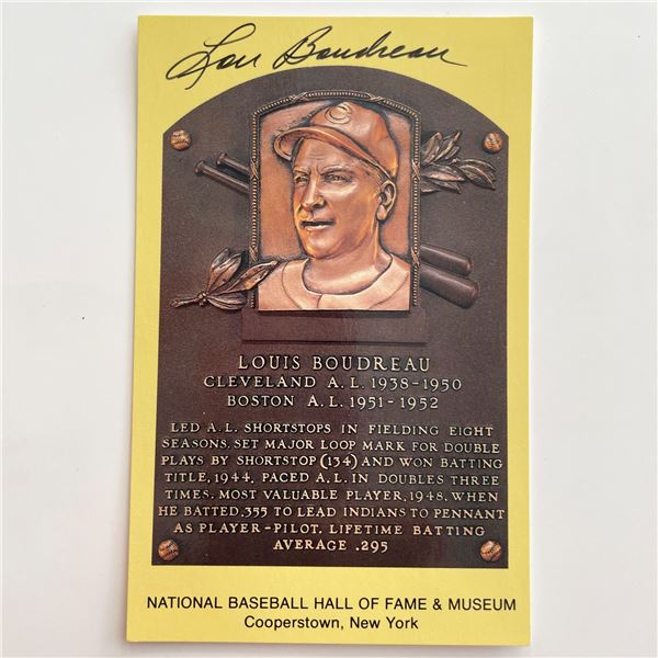 Lou Boudreau Signed Baseball Hall of Fame Plaque Postcard