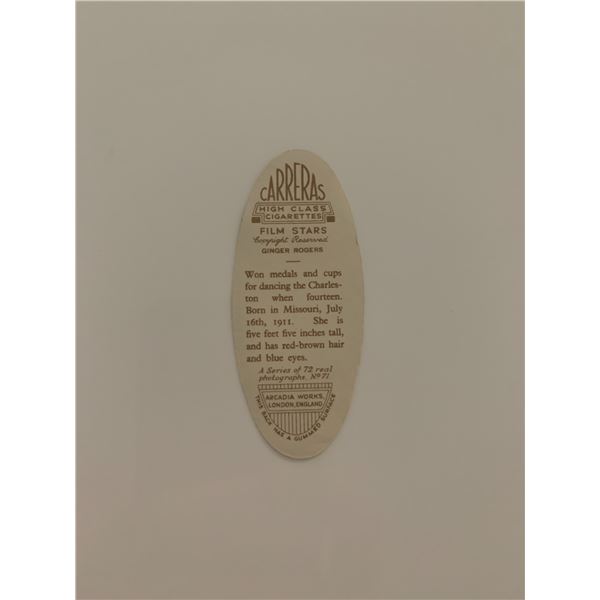 Ginger Rogers unsigned cigarette card