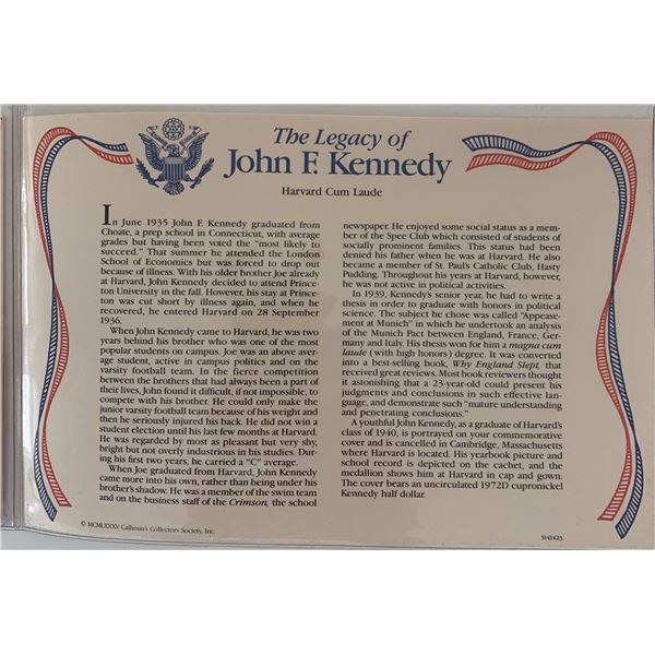 John F. Kennedy commemorative cover with coin