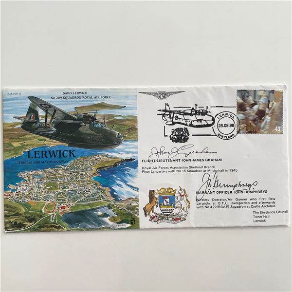 R.A.F. Saro Lerwick Flight Lt. John J. Graham and Warrant Officer John Humphreys signed First Day Co