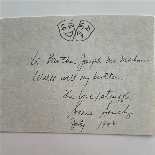 Poet Sonia Sanchez signed note