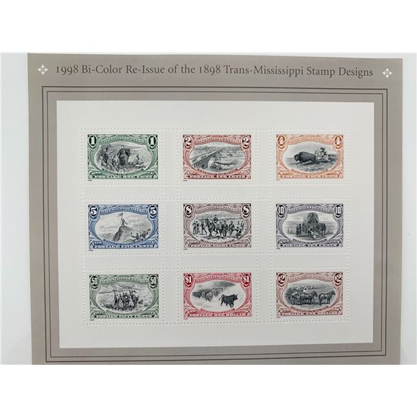 USPS Bi-Color Re-Issue of 1898 Trans Mississippi Sheet of Nine Stamps