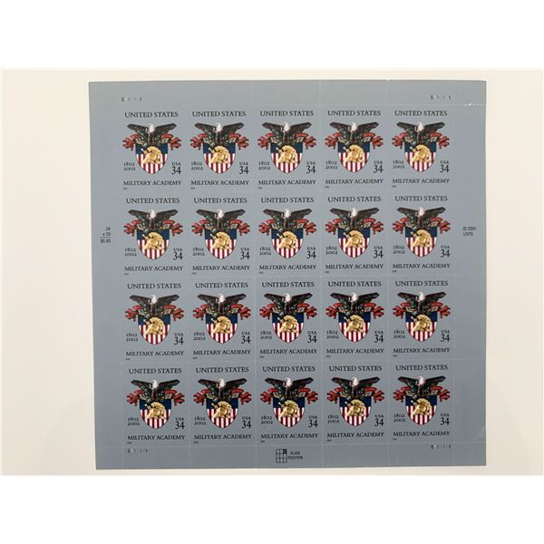 United States Military Academy - West Point #3560 Pane of 20 x 34 cents US Postage Stamps