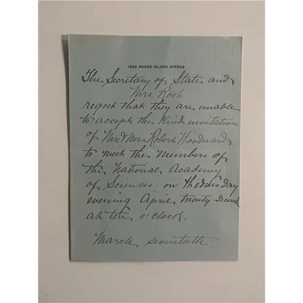 Letter from the office of U.S. Secretary of State Elihu Root