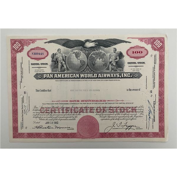 Pan American World Airways, INC One Hundred Shares Certificate of Stock