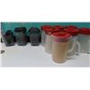 Image 1 : Qty 7 Plastic Pitchers w/ Red Lids & 3 Blender Pitchers