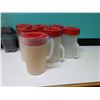 Image 2 : Qty 7 Plastic Pitchers w/ Red Lids & 3 Blender Pitchers